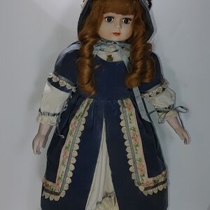 Antique Vintage Porcelain Cottagecor Prairie Blonde Doll Petticoat Dress & Bonet